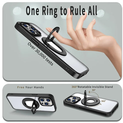 For iPhone 15 Pro Max Case Compatible with MagSafe Ring Kickstand Transparent TPU+PC Phone Cover