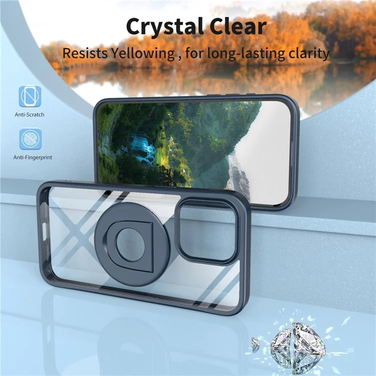 For iPhone 15 Pro Max Case Compatible with MagSafe Ring Kickstand Transparent TPU+PC Phone Cover