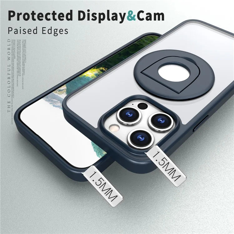 For iPhone 15 Pro Max Case Compatible with MagSafe Ring Kickstand Transparent TPU+PC Phone Cover