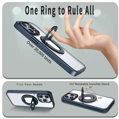 For iPhone 15 Pro Max Case Compatible with MagSafe Ring Kickstand Transparent TPU+PC Phone Cover