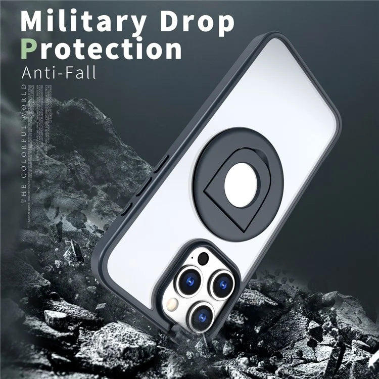 For iPhone 15 Pro Max Case Compatible with MagSafe Ring Kickstand Transparent TPU+PC Phone Cover