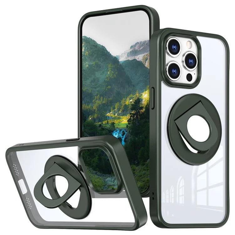 For iPhone 15 Pro Max Case Compatible with MagSafe Ring Kickstand Transparent TPU+PC Phone Cover