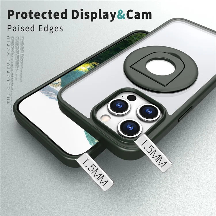 For iPhone 15 Pro Max Case Compatible with MagSafe Ring Kickstand Transparent TPU+PC Phone Cover