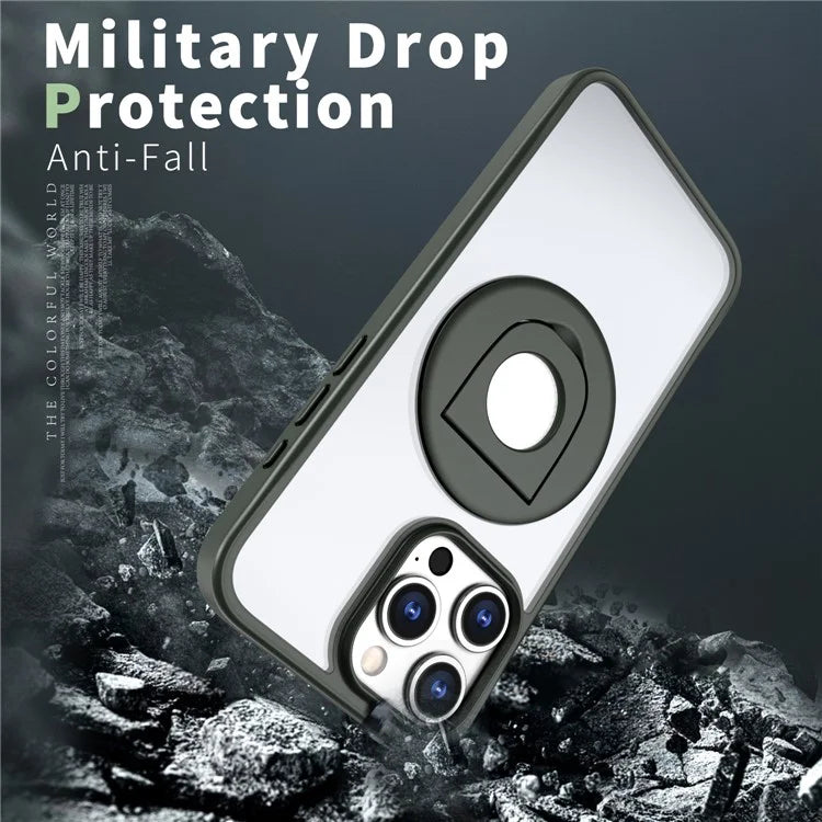 For iPhone 15 Pro Max Case Compatible with MagSafe Ring Kickstand Transparent TPU+PC Phone Cover