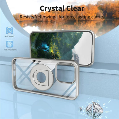 For iPhone 15 Pro Max Case Compatible with MagSafe Ring Kickstand Transparent TPU+PC Phone Cover