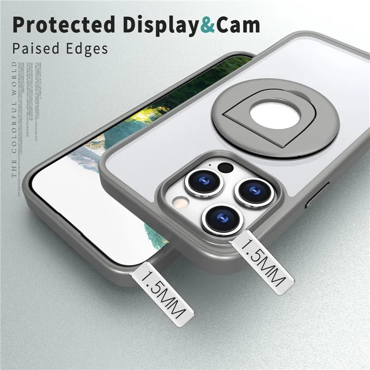 For iPhone 15 Pro Max Case Compatible with MagSafe Ring Kickstand Transparent TPU+PC Phone Cover