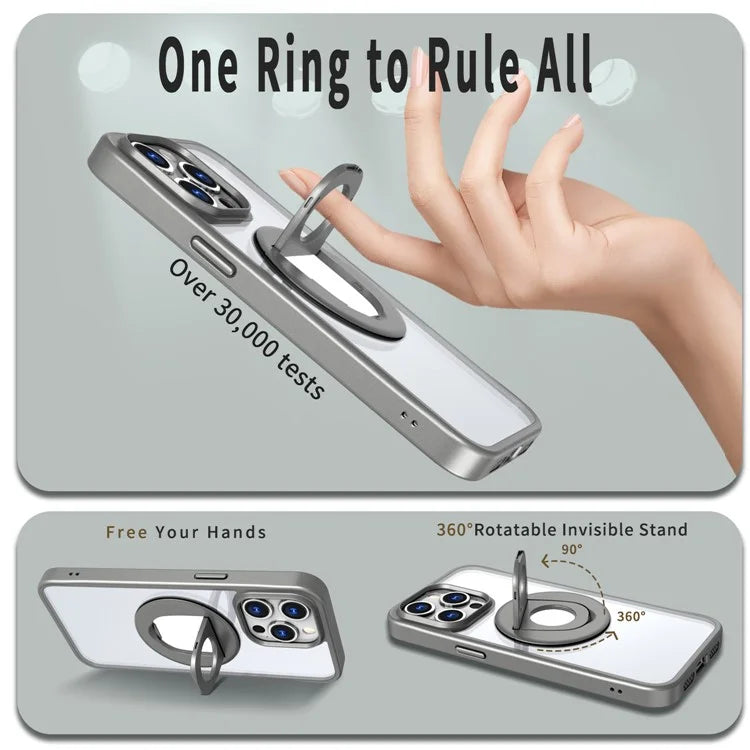 For iPhone 15 Pro Max Case Compatible with MagSafe Ring Kickstand Transparent TPU+PC Phone Cover