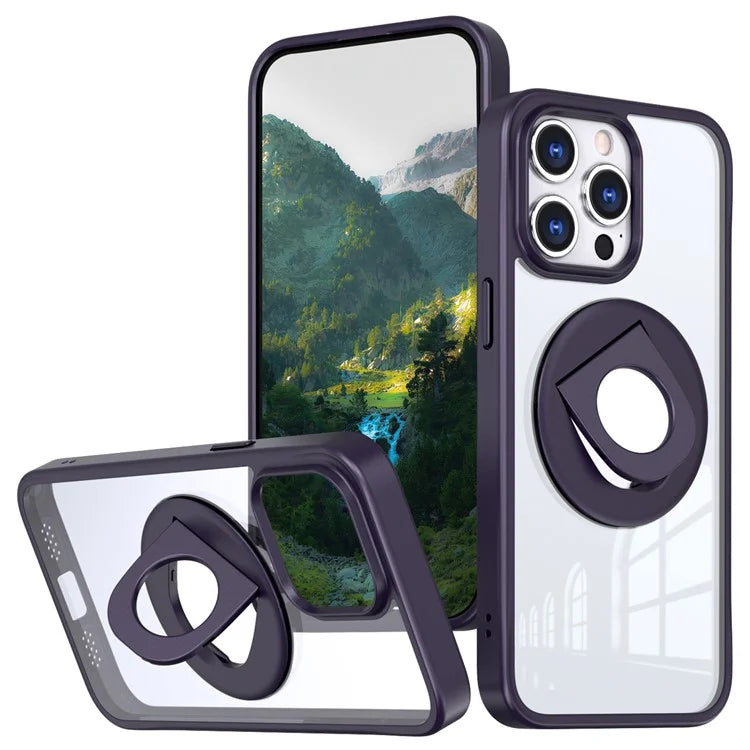 For iPhone 15 Pro Max Case Compatible with MagSafe Ring Kickstand Transparent TPU+PC Phone Cover