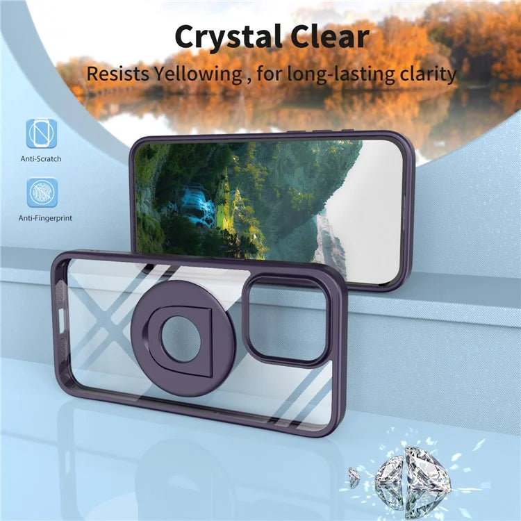 For iPhone 15 Pro Max Case Compatible with MagSafe Ring Kickstand Transparent TPU+PC Phone Cover