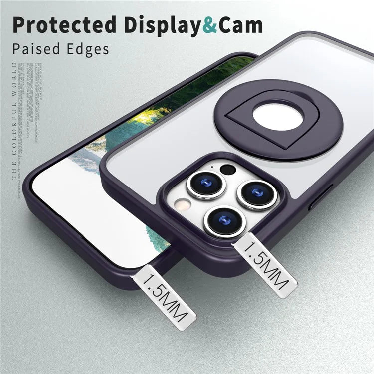 For iPhone 15 Pro Max Case Compatible with MagSafe Ring Kickstand Transparent TPU+PC Phone Cover