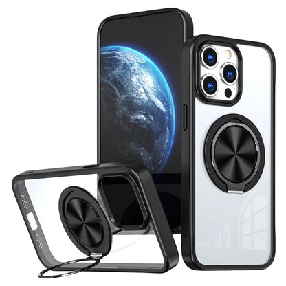 For iPhone 15 Pro Max Clear Case Rotating Kickstand TPU+PC Anti-drop Phone Cover Magnetic Shell