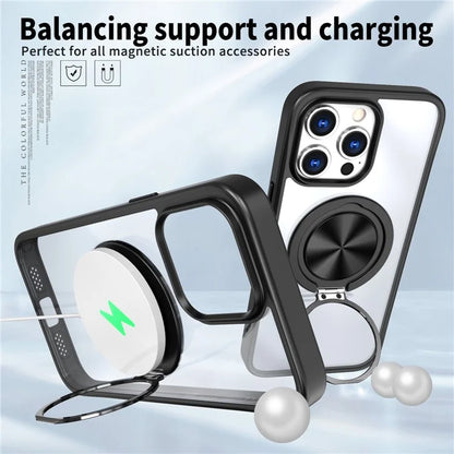 For iPhone 15 Pro Max Clear Case Rotating Kickstand TPU+PC Anti-drop Phone Cover Magnetic Shell