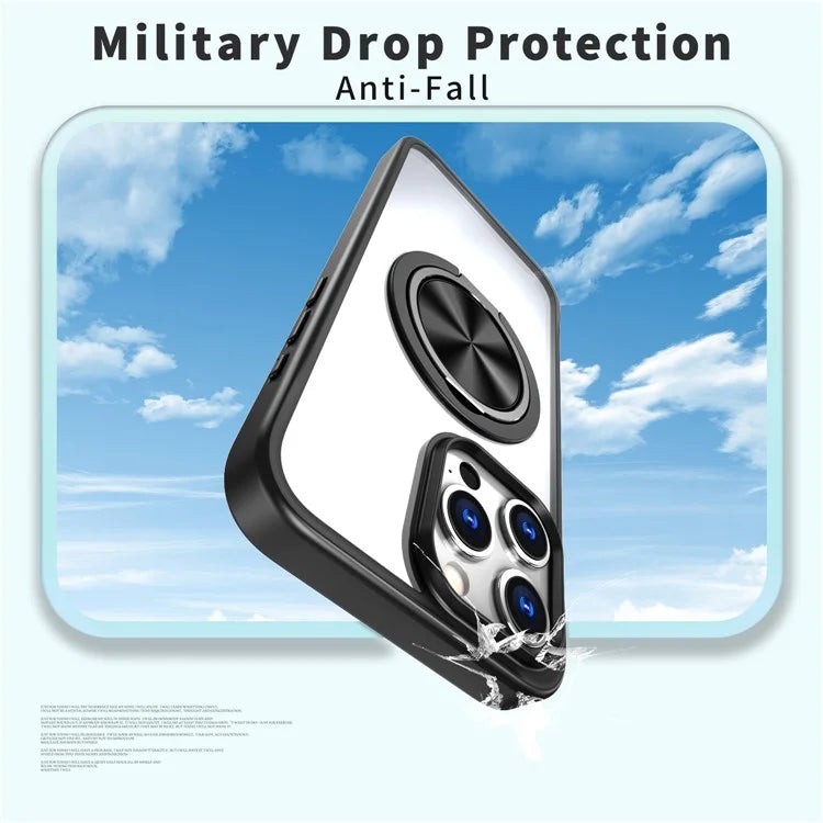 For iPhone 15 Pro Max Clear Case Rotating Kickstand TPU+PC Anti-drop Phone Cover Magnetic Shell
