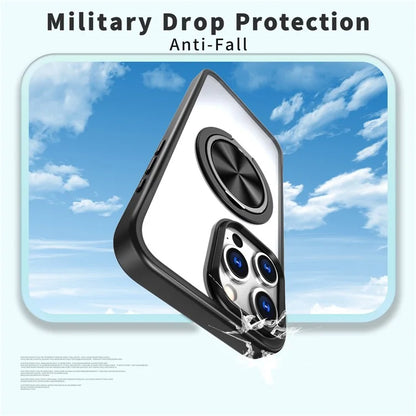 For iPhone 15 Pro Max Clear Case Rotating Kickstand TPU+PC Anti-drop Phone Cover Magnetic Shell