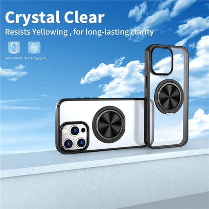 For iPhone 15 Pro Max Clear Case Rotating Kickstand TPU+PC Anti-drop Phone Cover Magnetic Shell