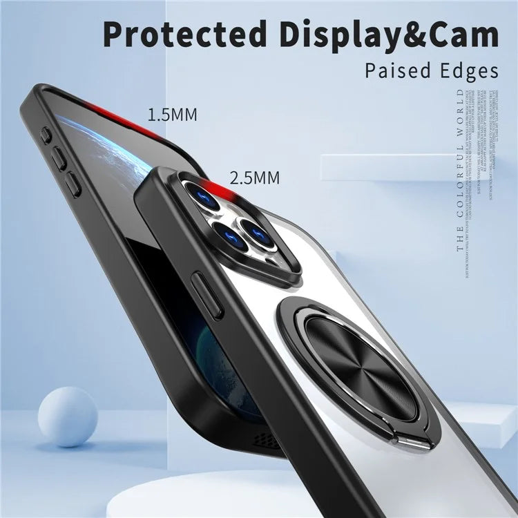 For iPhone 15 Pro Max Clear Case Rotating Kickstand TPU+PC Anti-drop Phone Cover Magnetic Shell