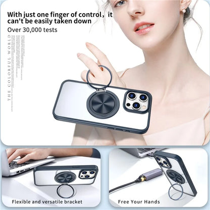 For iPhone 15 Pro Max Clear Case Rotating Kickstand TPU+PC Anti-drop Phone Cover Magnetic Shell