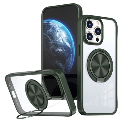 For iPhone 15 Pro Max Clear Case Rotating Kickstand TPU+PC Anti-drop Phone Cover Magnetic Shell