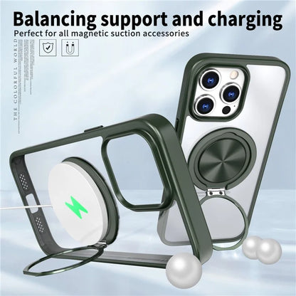 For iPhone 15 Pro Max Clear Case Rotating Kickstand TPU+PC Anti-drop Phone Cover Magnetic Shell
