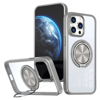 For iPhone 15 Pro Max Clear Case Rotating Kickstand TPU+PC Anti-drop Phone Cover Magnetic Shell
