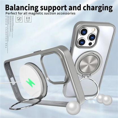 For iPhone 15 Pro Max Clear Case Rotating Kickstand TPU+PC Anti-drop Phone Cover Magnetic Shell