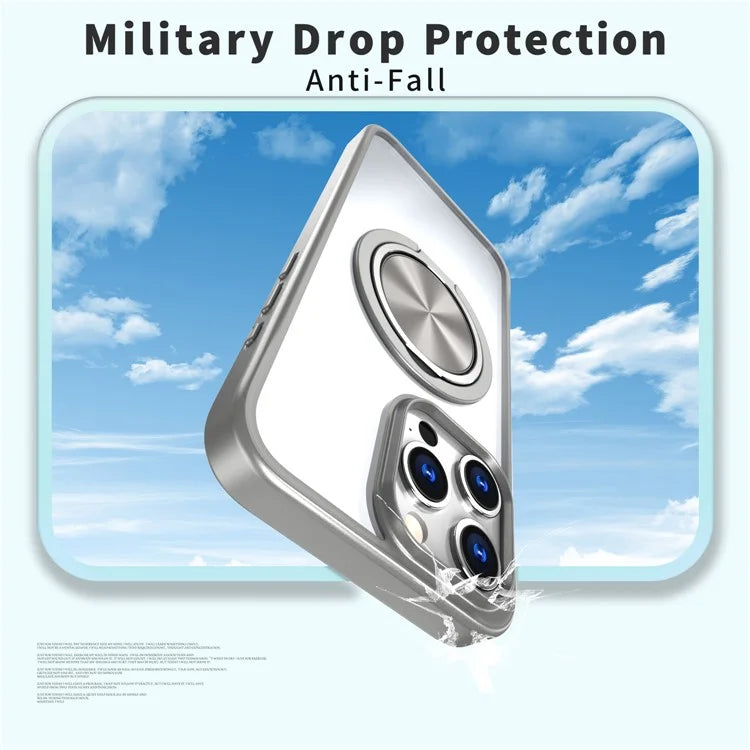 For iPhone 15 Pro Max Clear Case Rotating Kickstand TPU+PC Anti-drop Phone Cover Magnetic Shell