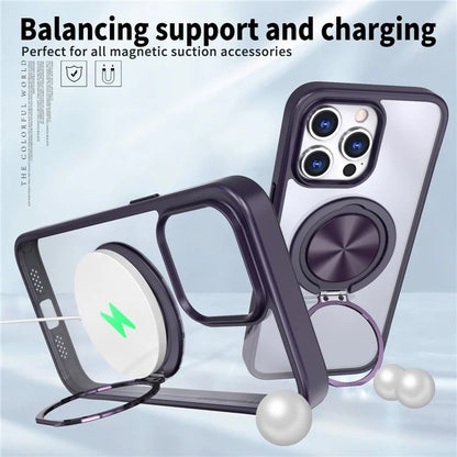 For iPhone 15 Pro Max Clear Case Rotating Kickstand TPU+PC Anti-drop Phone Cover Magnetic Shell