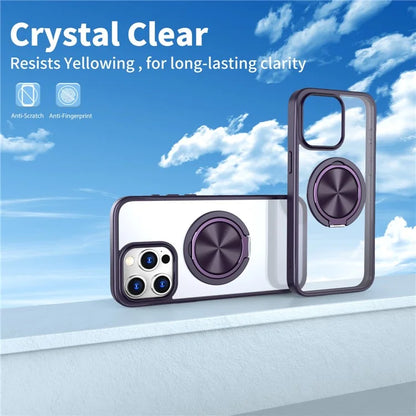 For iPhone 15 Pro Max Clear Case Rotating Kickstand TPU+PC Anti-drop Phone Cover Magnetic Shell