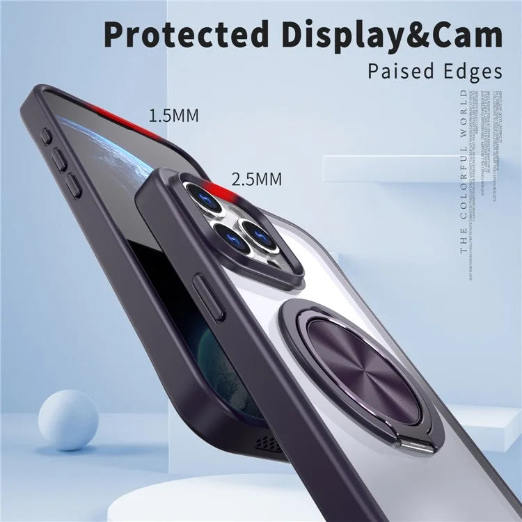 For iPhone 15 Pro Max Clear Case Rotating Kickstand TPU+PC Anti-drop Phone Cover Magnetic Shell