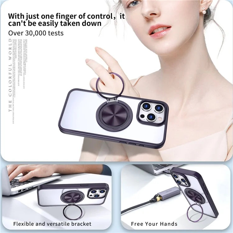 For iPhone 15 Pro Max Clear Case Rotating Kickstand TPU+PC Anti-drop Phone Cover Magnetic Shell