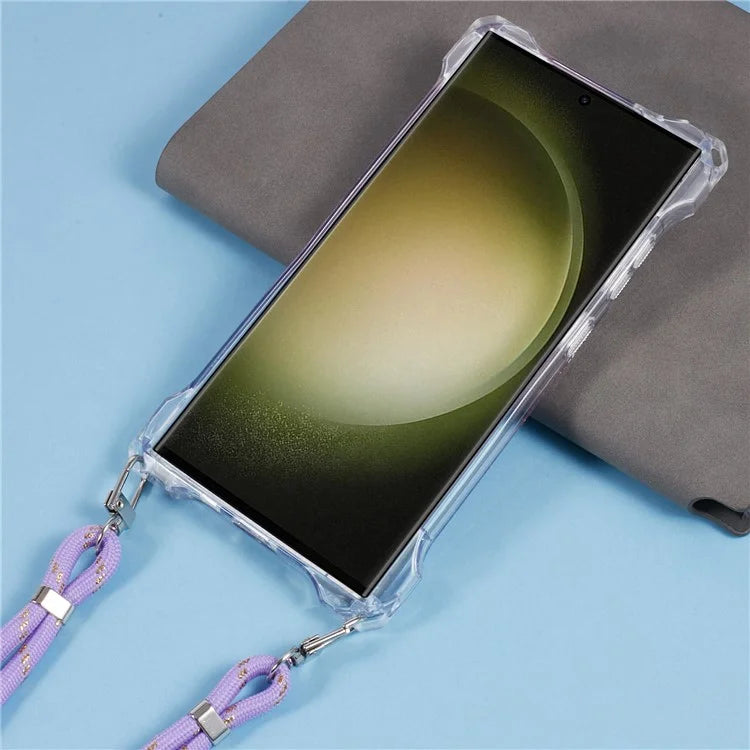 For Samsung Galaxy S22 Ultra 5G Cover Gradient TPU+Acrylic Cell Phone Case with Strap