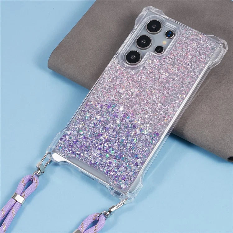 For Samsung Galaxy S22 Ultra 5G Cover Gradient TPU+Acrylic Cell Phone Case with Strap