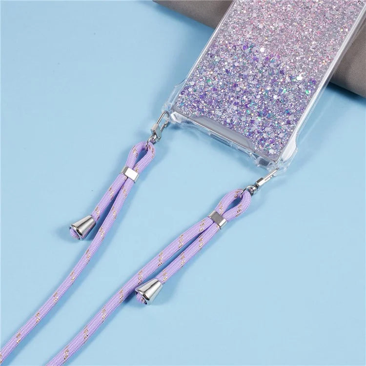 For Samsung Galaxy S22 Ultra 5G Cover Gradient TPU+Acrylic Cell Phone Case with Strap