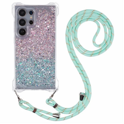 For Samsung Galaxy S22 Ultra 5G Cover Gradient TPU+Acrylic Cell Phone Case with Strap