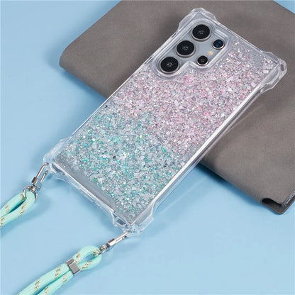 For Samsung Galaxy S22 Ultra 5G Cover Gradient TPU+Acrylic Cell Phone Case with Strap