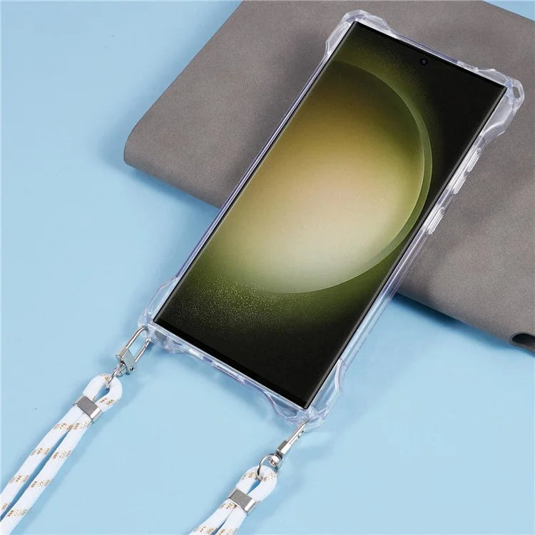 For Samsung Galaxy S22 Ultra 5G Cover Gradient TPU+Acrylic Cell Phone Case with Strap