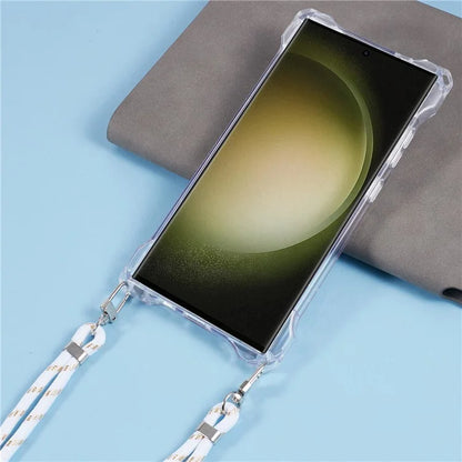 For Samsung Galaxy S22 Ultra 5G Cover Gradient TPU+Acrylic Cell Phone Case with Strap