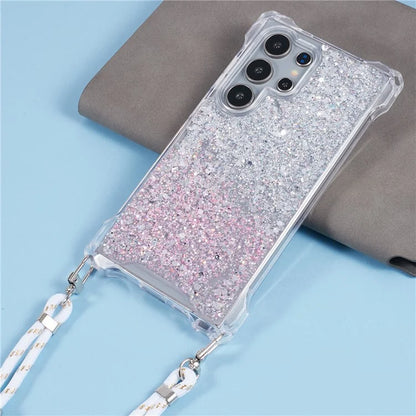 For Samsung Galaxy S22 Ultra 5G Cover Gradient TPU+Acrylic Cell Phone Case with Strap