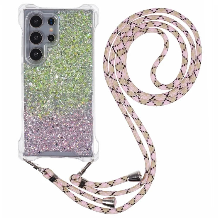 For Samsung Galaxy S22 Ultra 5G Cover Gradient TPU+Acrylic Cell Phone Case with Strap