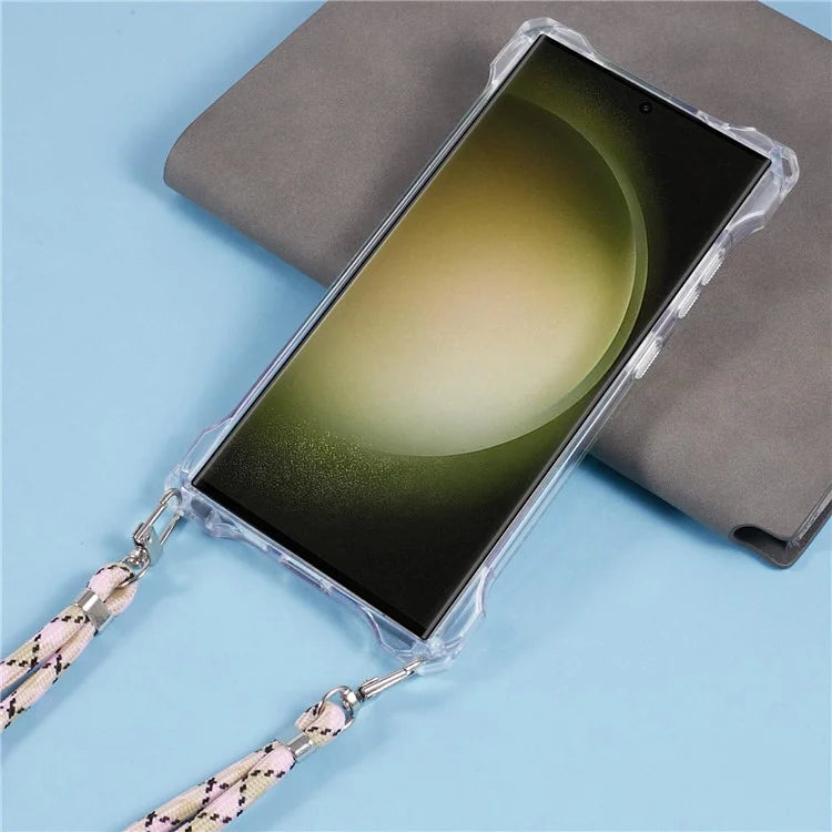 For Samsung Galaxy S22 Ultra 5G Cover Gradient TPU+Acrylic Cell Phone Case with Strap