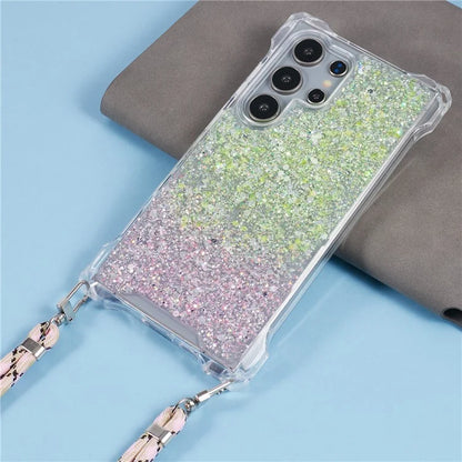 For Samsung Galaxy S22 Ultra 5G Cover Gradient TPU+Acrylic Cell Phone Case with Strap