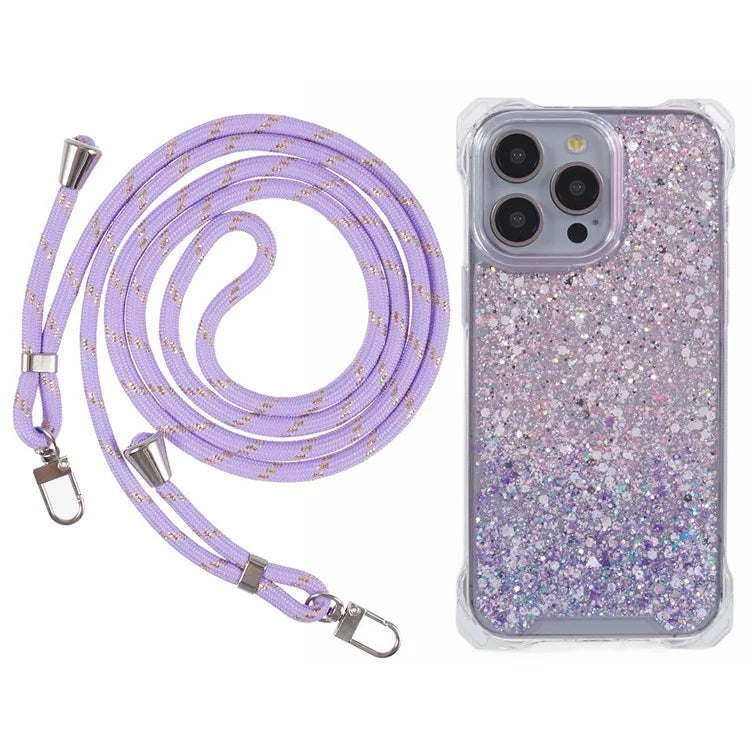 For iPhone 13 Pro Dual-Color Gradient Phone Case TPU+Acrylic Back Shell with Strap