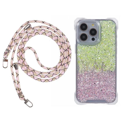 For iPhone 13 Pro Dual-Color Gradient Phone Case TPU+Acrylic Back Shell with Strap
