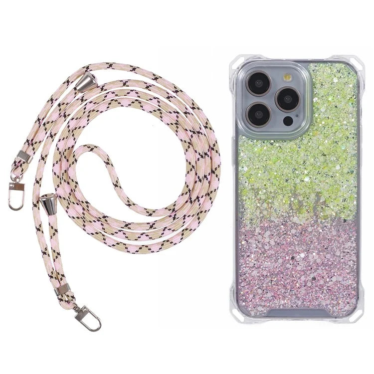 For iPhone 14 Pro Cell Phone Cases Dual-Color Gradient TPU+Acrylic Back Shell with Strap
