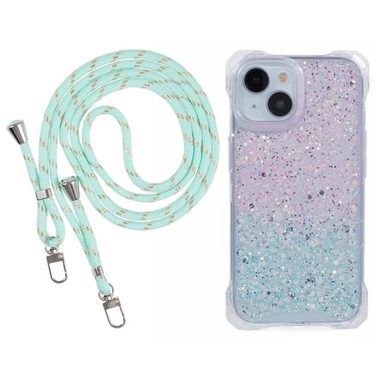 For iPhone 13 Dual-Color Gradient Phone Case Slim-Fit TPU+Acrylic Cell Phone Shell with Strap