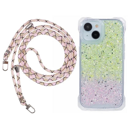 For iPhone 13 Dual-Color Gradient Phone Case Slim-Fit TPU+Acrylic Cell Phone Shell with Strap