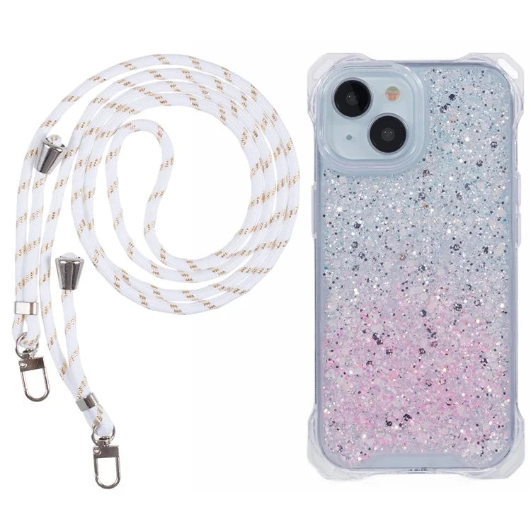 For iPhone 13 Dual-Color Gradient Phone Case Slim-Fit TPU+Acrylic Cell Phone Shell with Strap