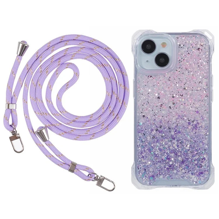 For iPhone 13 Dual-Color Gradient Phone Case Slim-Fit TPU+Acrylic Cell Phone Shell with Strap