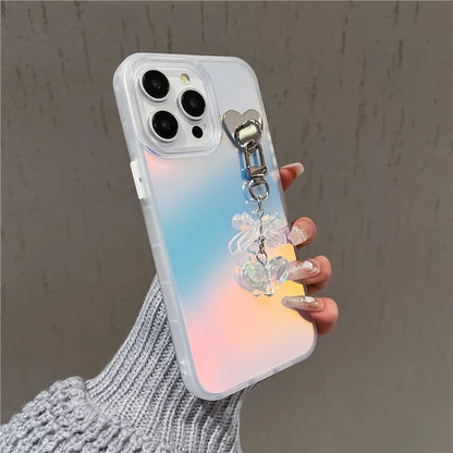 For iPhone 12 Pro Max Case Laser Effect Matte PC+TPU Phone Cover with Heart Bowknot Decor