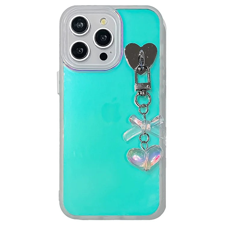 For iPhone 12 Pro Max Case Laser Effect Matte PC+TPU Phone Cover with Heart Bowknot Decor